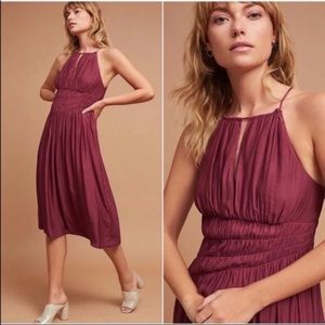 NWT Anthropologie Moulinette Soeurs Plum Smocked Halter Midi Dress Size 9